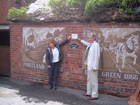 Cllr Gail Turner and The Chairman of the HLF unveil the new Portland Path mosaics at the Crown Inn, Selston - June 2012