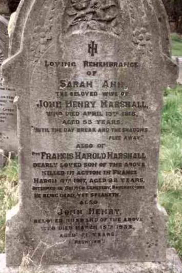 The Marshall family grave in St. Mary's Westwood Churchyard